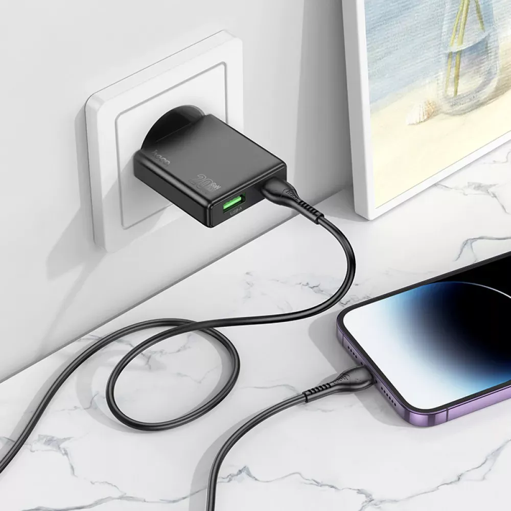Home Charger 20W PD QC3.0 C to Lightning Cable Hoco N38 — Black — фото 5
