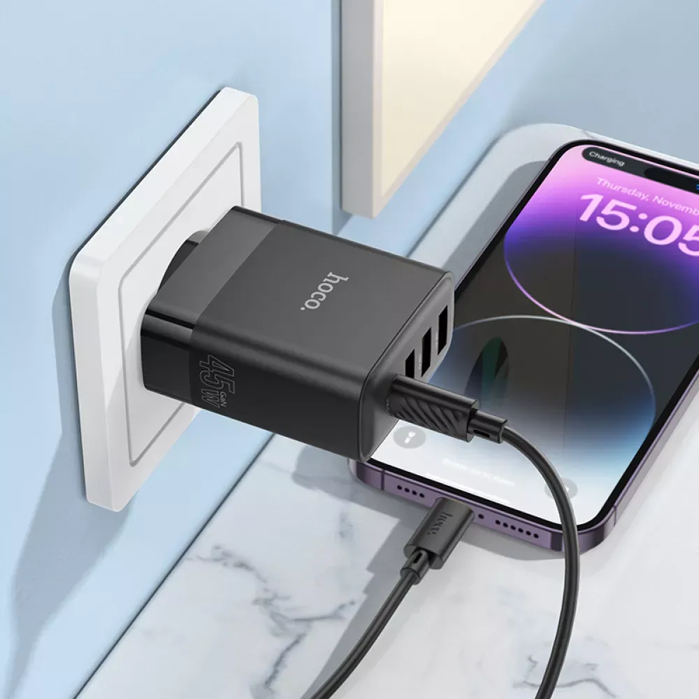 Home Charger 45W PD QC3.0 C to Lightning Cable Hoco C127A — Black — фото 6