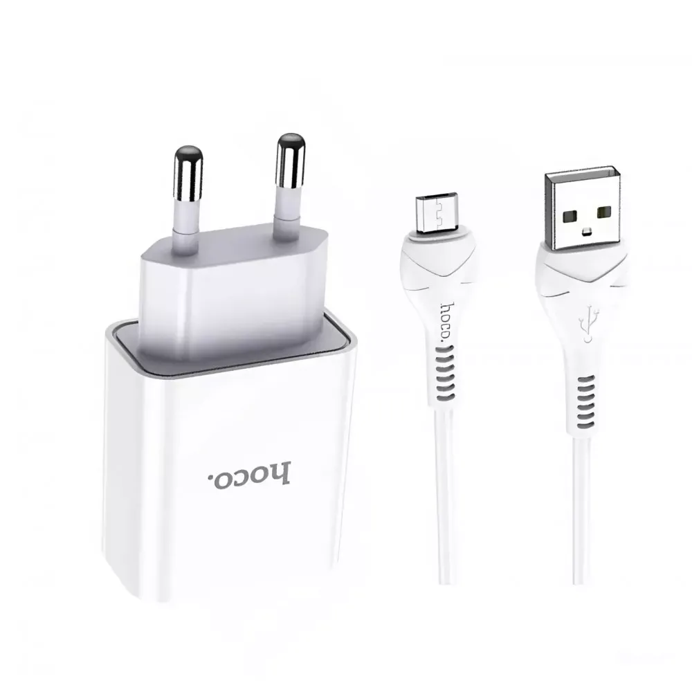 Home Charger 2.1A 1U Micro Cable (1m) Hoco C81A — White — Hoco