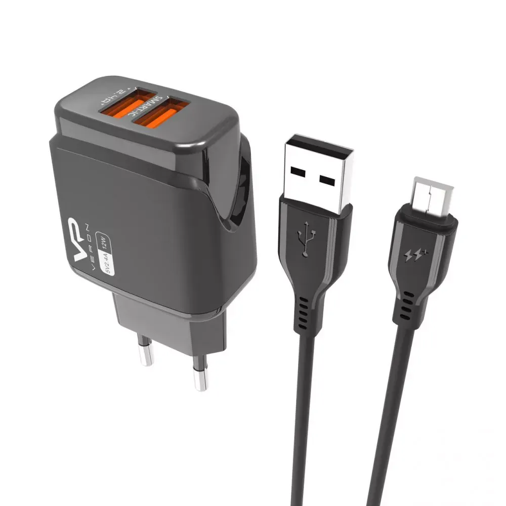 Home Charger 2.4A 2U Micro Cable Veron VR-C12M — White — фото 4