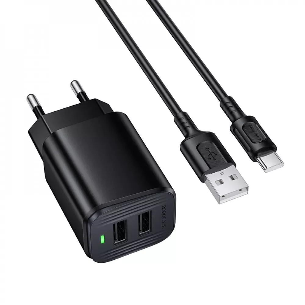 Home Charger 2.1A 2U USB C Cable (1m) Borofone BAS81A — Black — Borofone