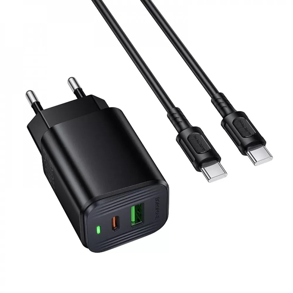 Home Charger 20W PD QC3.0 C to C Cable (1m) Borofone BAS83A — Black — Borofone