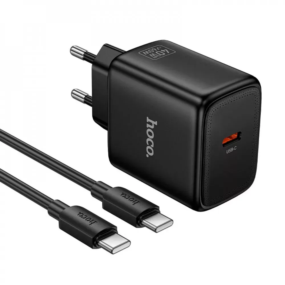 Home Charger | 40W | PD | C to C Cable (1m) — Hoco N83  — White — Hoco
