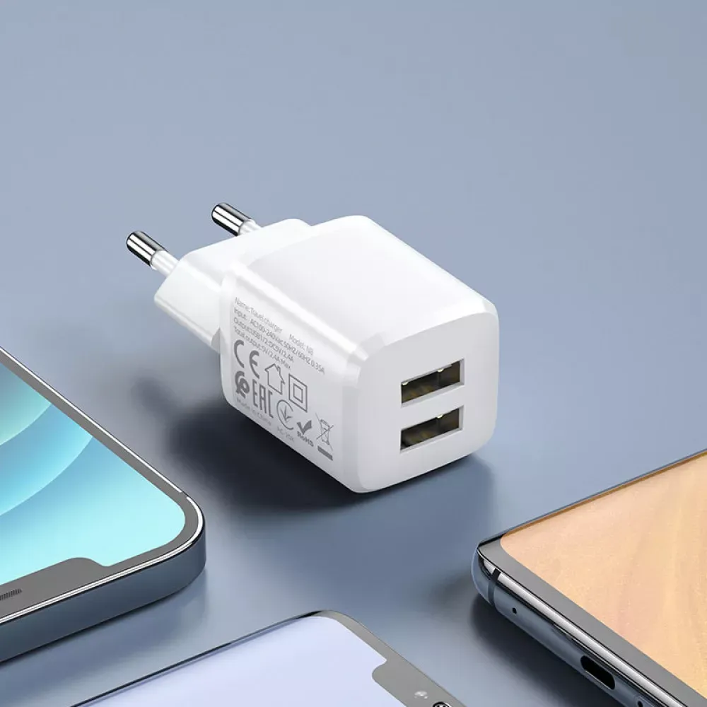 Home Charger 2.4A 2U USB C Cable Hoco N8 — White — фото 6