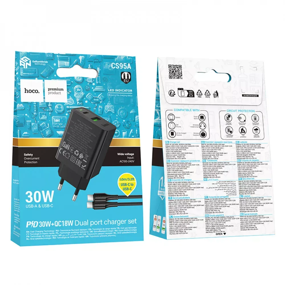 Home Charger 30W PD QC3.0 C to C Cable Hoco CS95A — фото 3