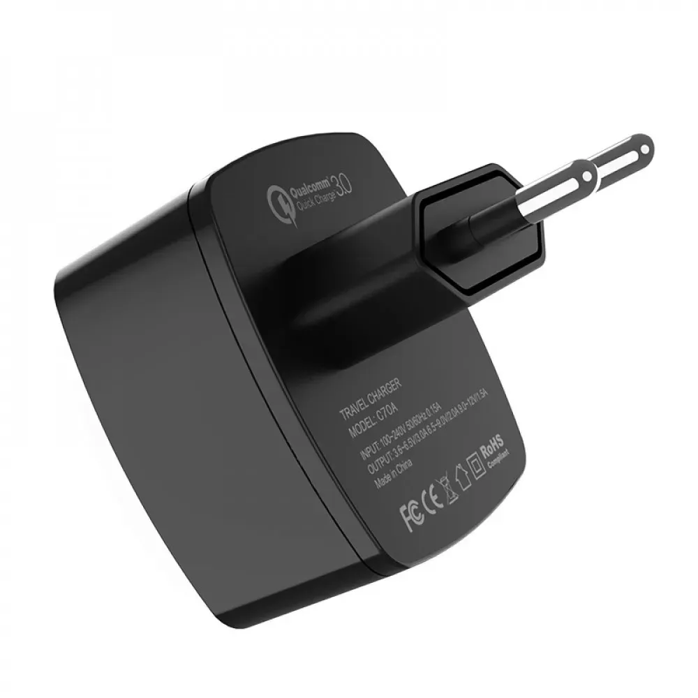 Home Charger | 18W | QC3.0 | USB C Cable — Hoco C70A — Black — фото 6