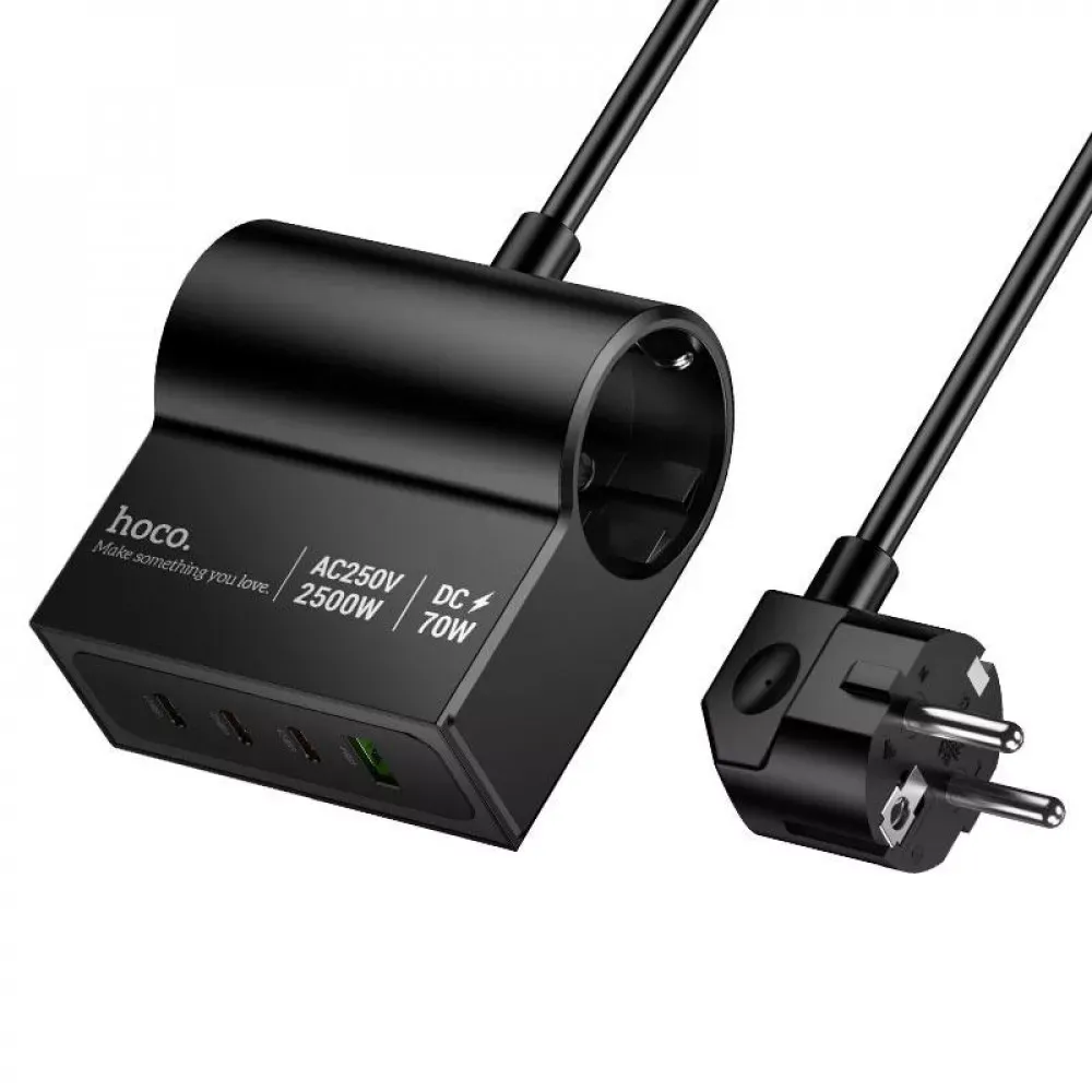 Мережевий фільтр 2500W 1U | 1P | 3C 70W | 1.5m — Hoco AC34 — Hoco