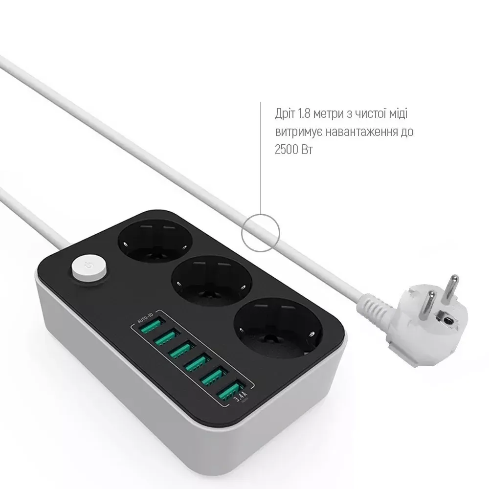 Сетевой фильтр  3 розетки 6 USB 18 Watt 1.8 метра — Различные