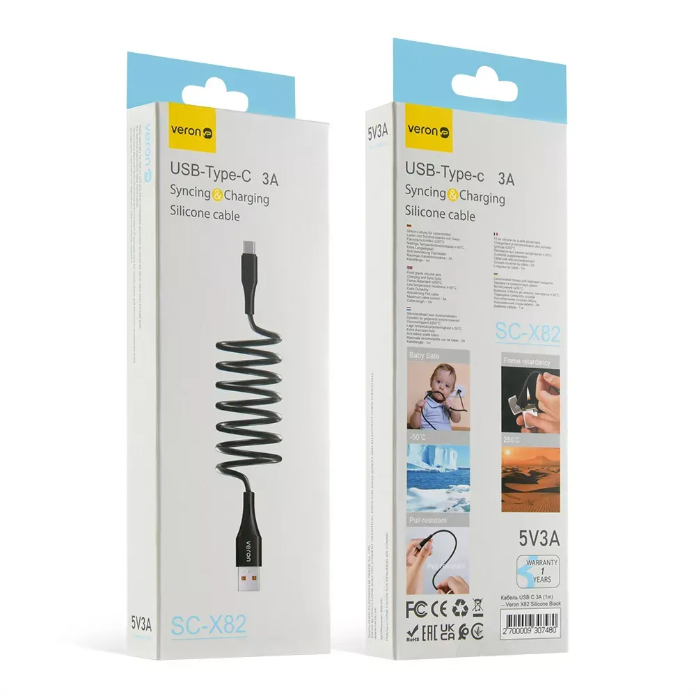 Silicone Cable USB C 3A — Veron SC-X82 — Black — фото 3