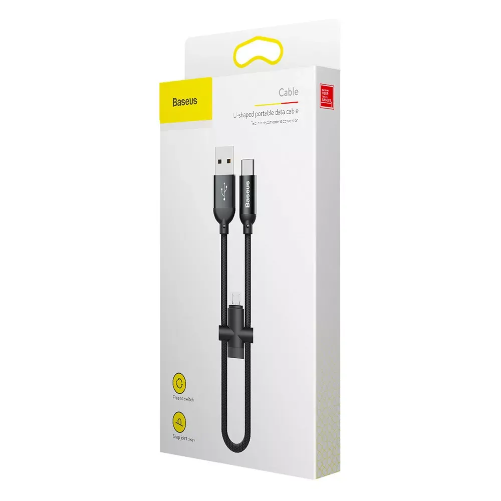 Кабель 2 in 1 2.4A — Baseus U-shaped Portable data Black — фото 3