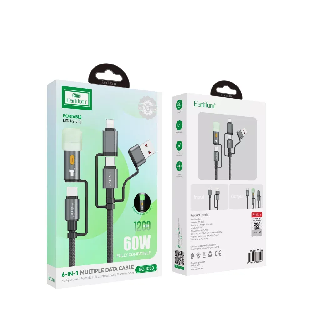 Led Lightning Cable 6 in 1 60Watt — Earldom EC-IC03 — фото 4