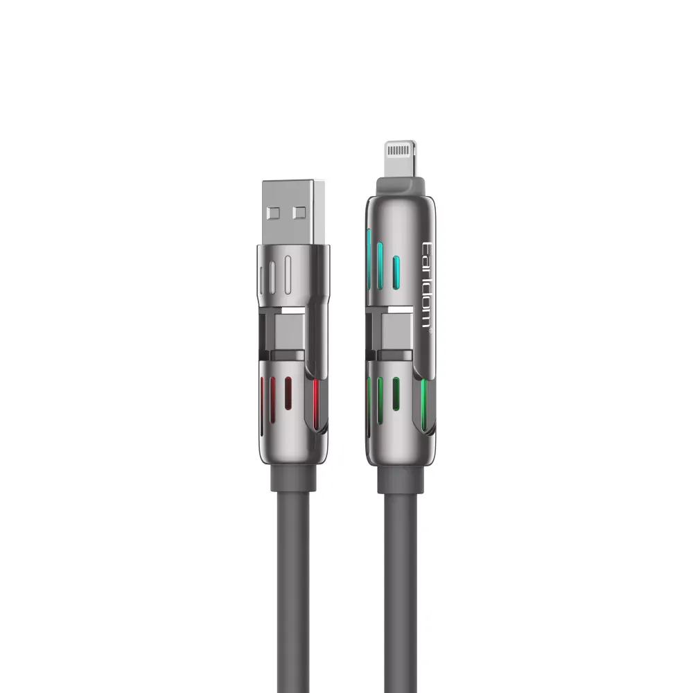 Silicone Cable 4 in 1 ( USB A. Type C to TYPE C, Lightning ) 240W (1.2m) — Earldom EC-IC02 — Earldom