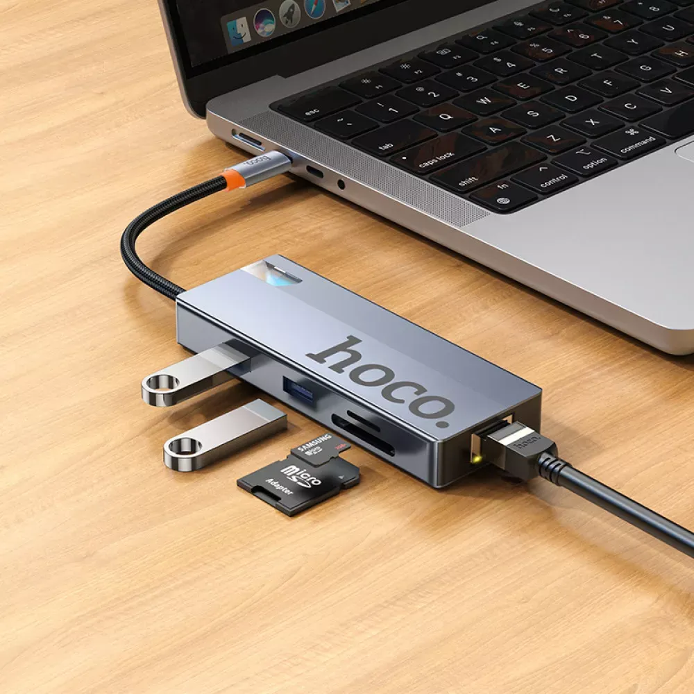 HUB USB C To HDTV / RJ45 / SD/TF / PD / Type-C3.0 2USB — Hoco HB52 — фото 5