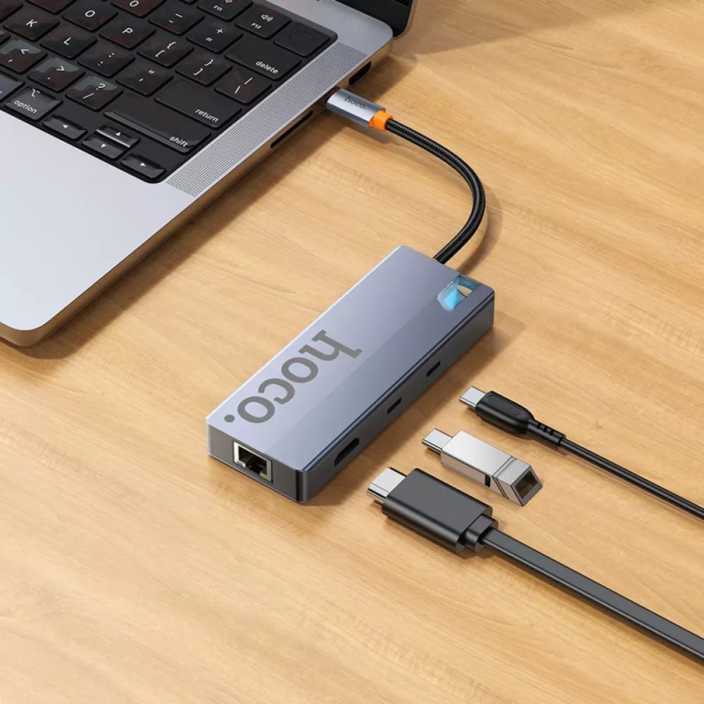 HUB USB C To HDTV / RJ45 / SD/TF / PD / Type-C3.0 2USB — Hoco HB52 — фото 5