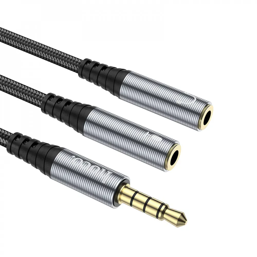 Cable Aux (Male to 2 Female) (0.25m) Hoco UPA21 — Metal Gray — Hoco
