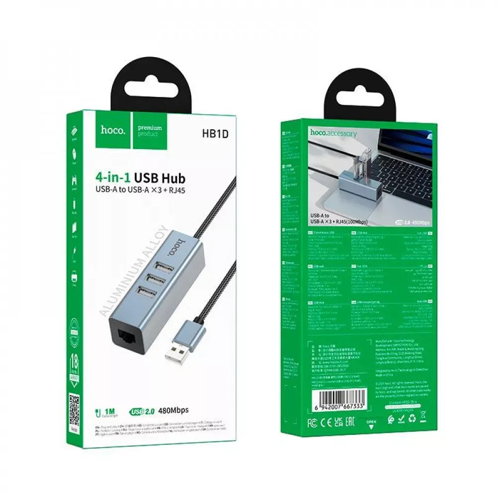 HUB USB To 3 USB3.0 & RJ45 Hoco HB1D — фото 3