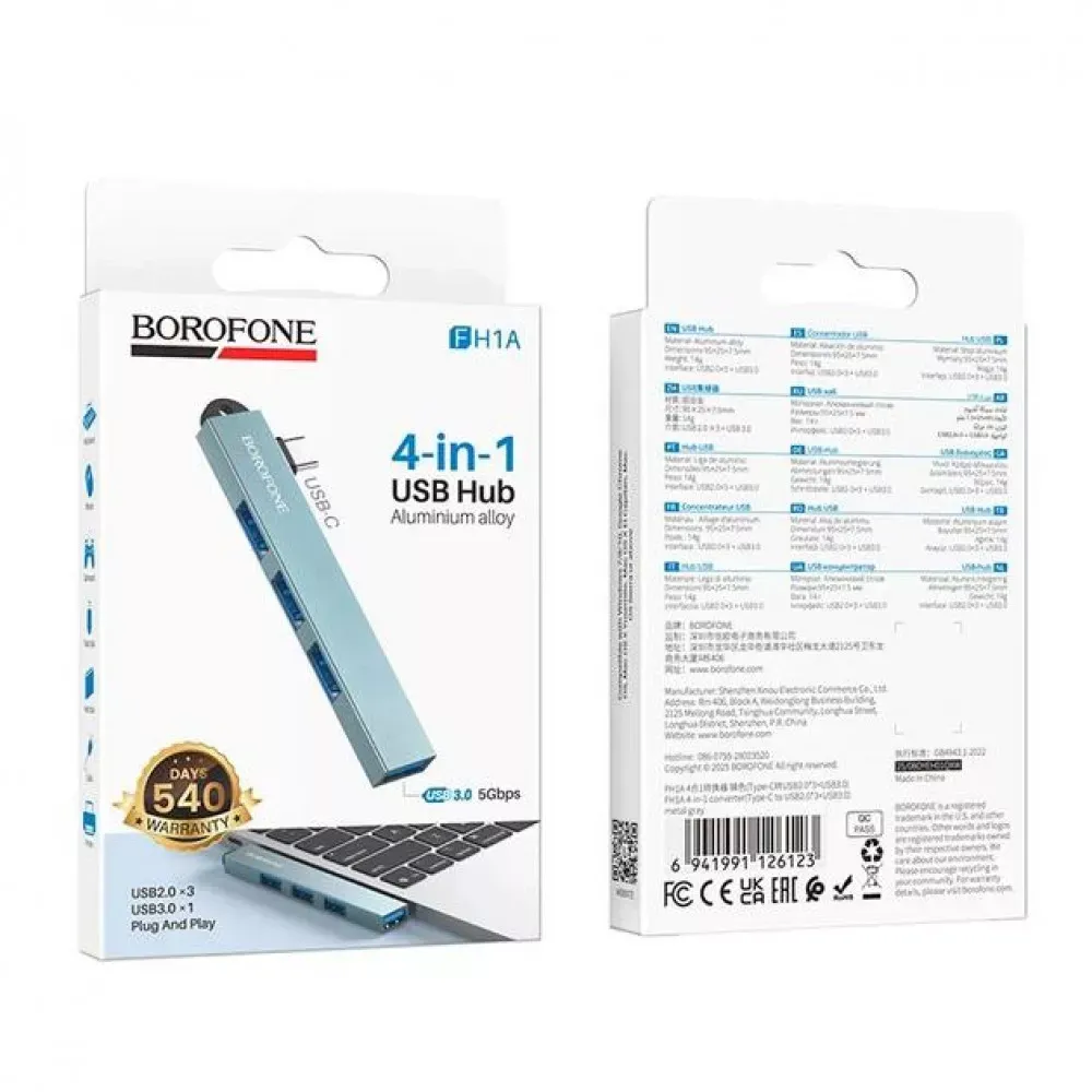 USB HUB : USB C To 4 USB — Borofone FH1A — фото 3