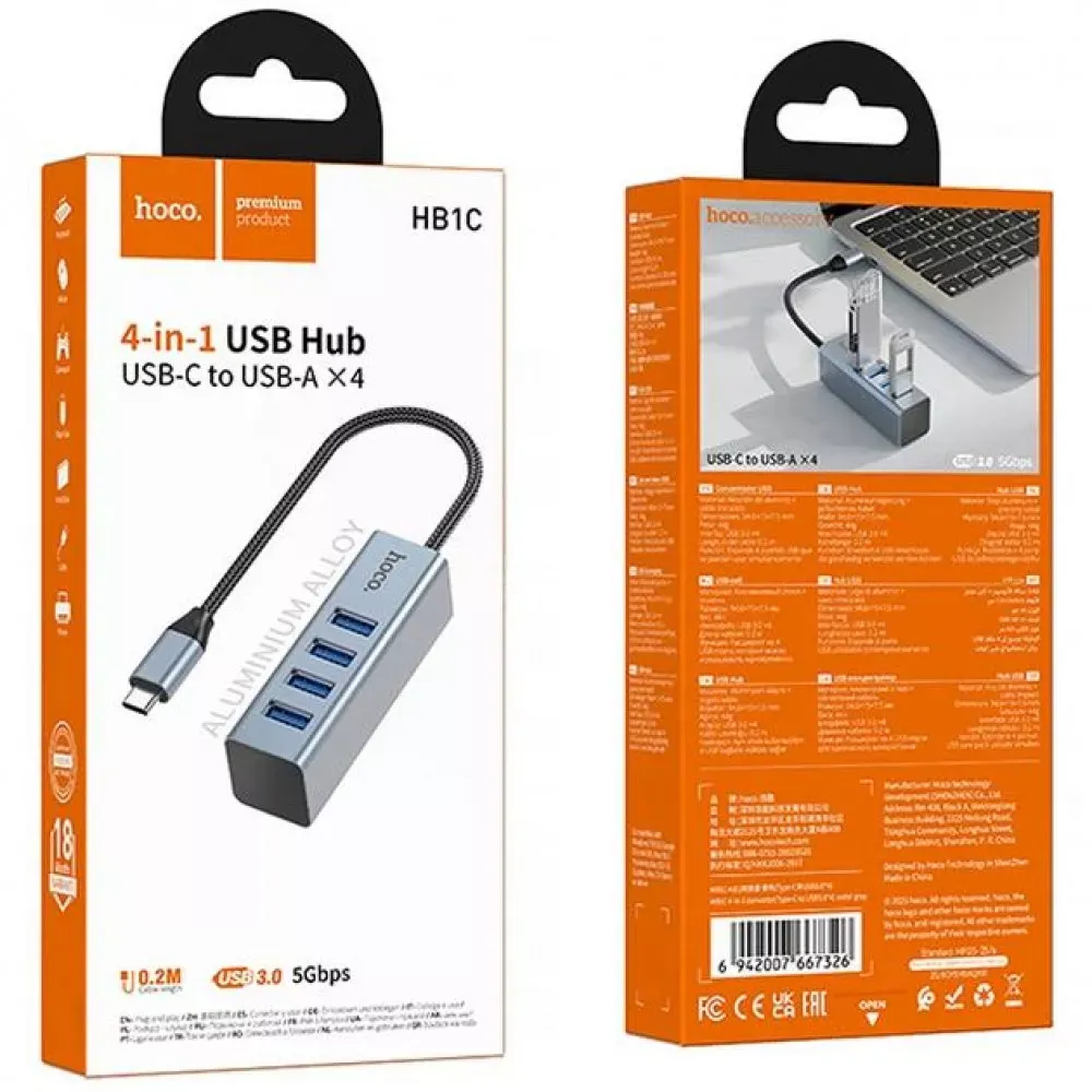 USB HUB : USB C To 4 USB — Hoco HB1C — фото 3