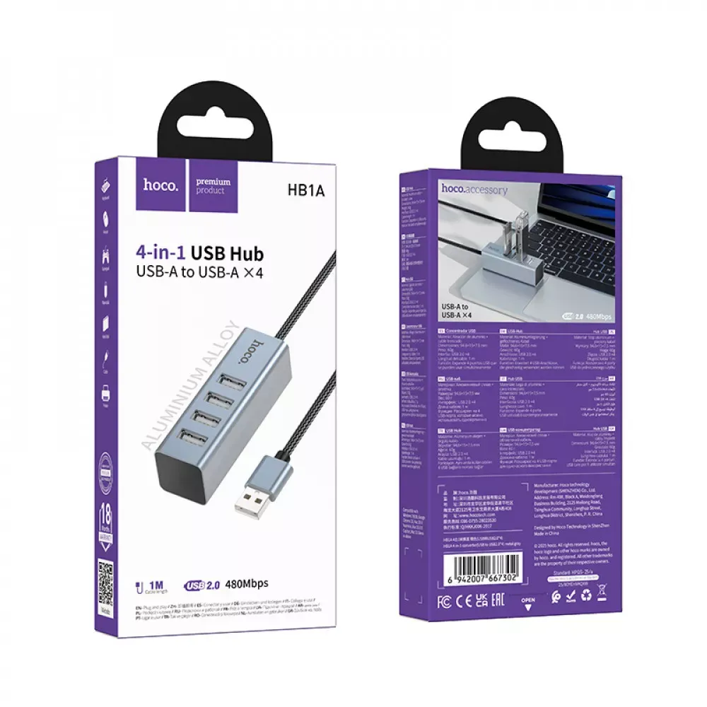 USB HUB Hoco HB1A / USB To 4 USB — фото 3