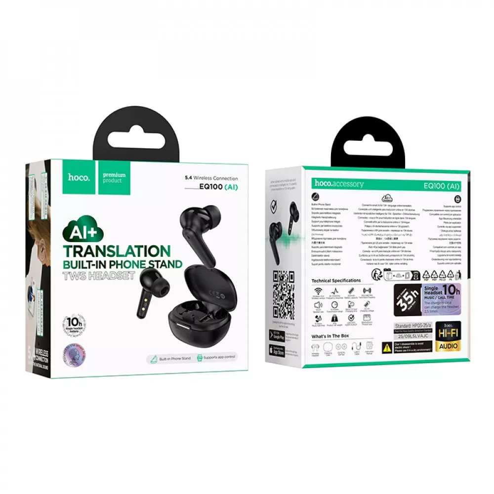 Bluetooth гарнітура TWS Hoco EQ100 — Black