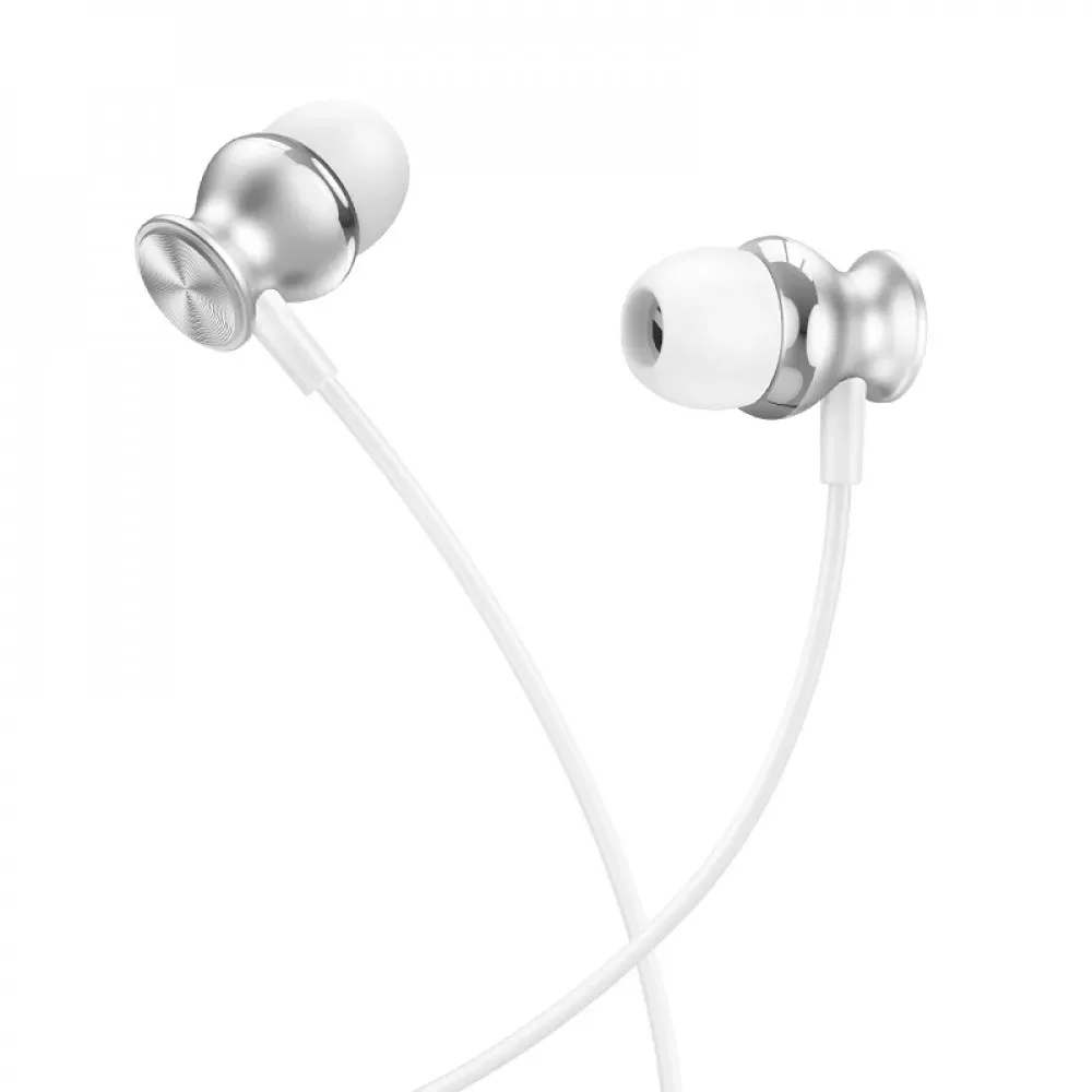 3.5 mm Earphones With Mic —Hoco M106 — Silver — Hoco