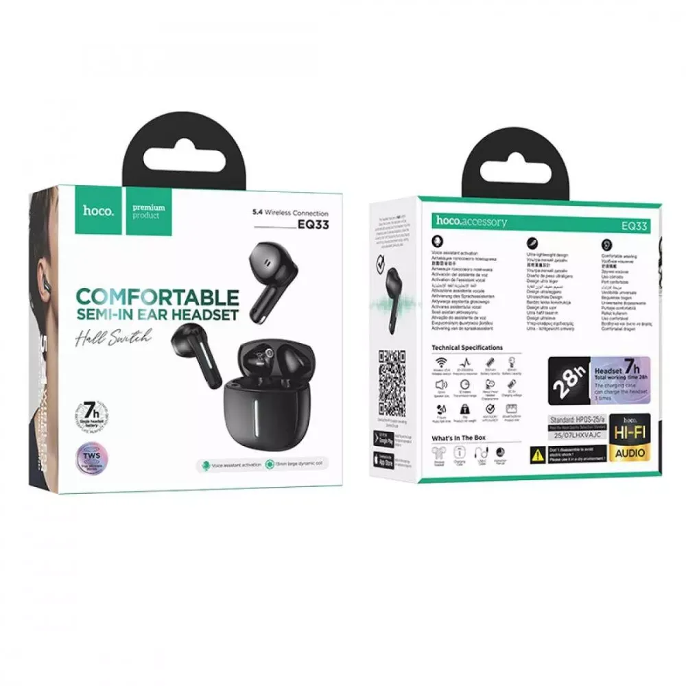 Bluetooth гарнітура TWS Hoco EQ33 — Black — фото 3