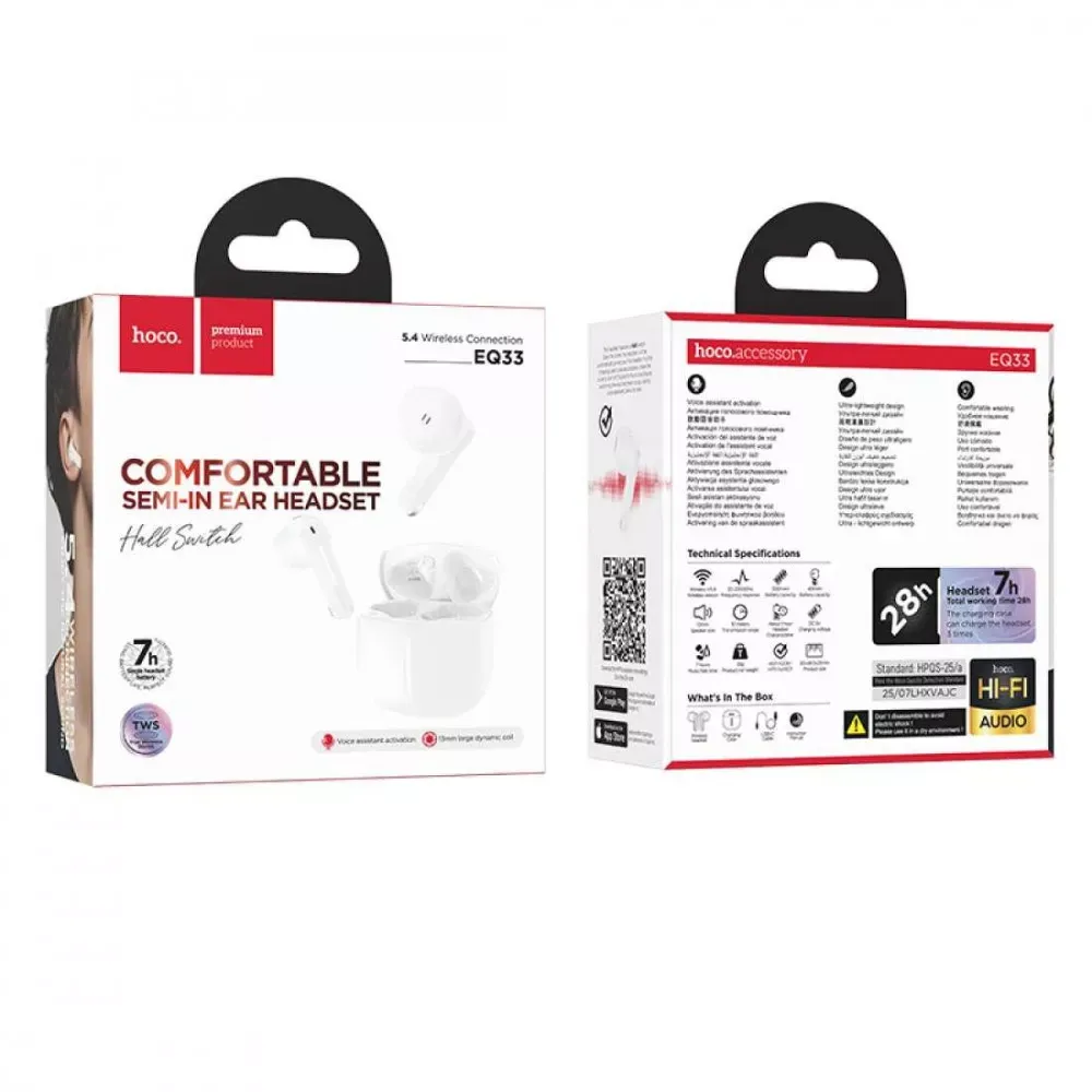 Bluetooth гарнітура TWS Hoco EQ33 — White — фото 3