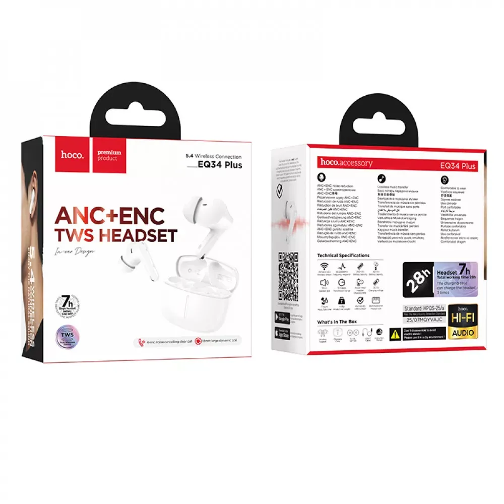 Bluetooth гарнітура TWS Hoco EQ34 Plus — White — фото 3