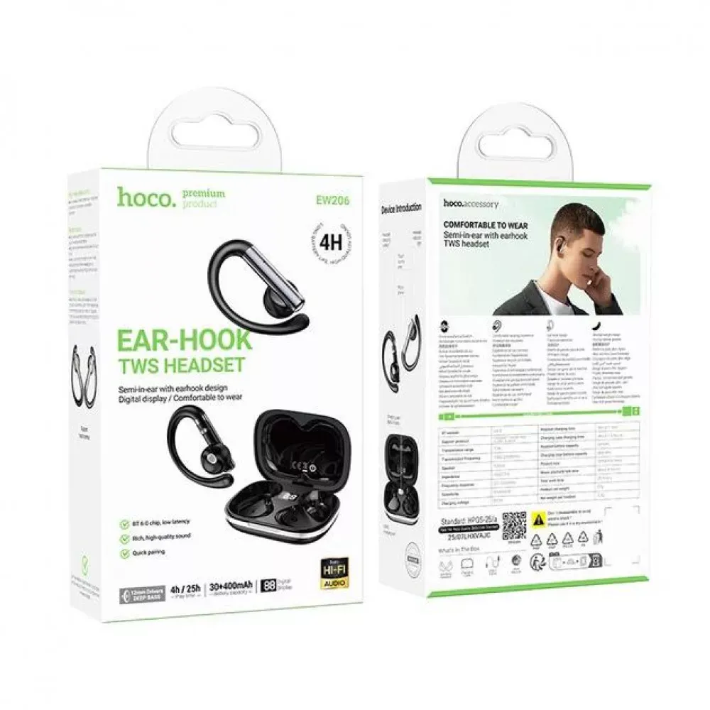 Bluetooth гарнітура TWS Hoco EW206 — Black — фото 3
