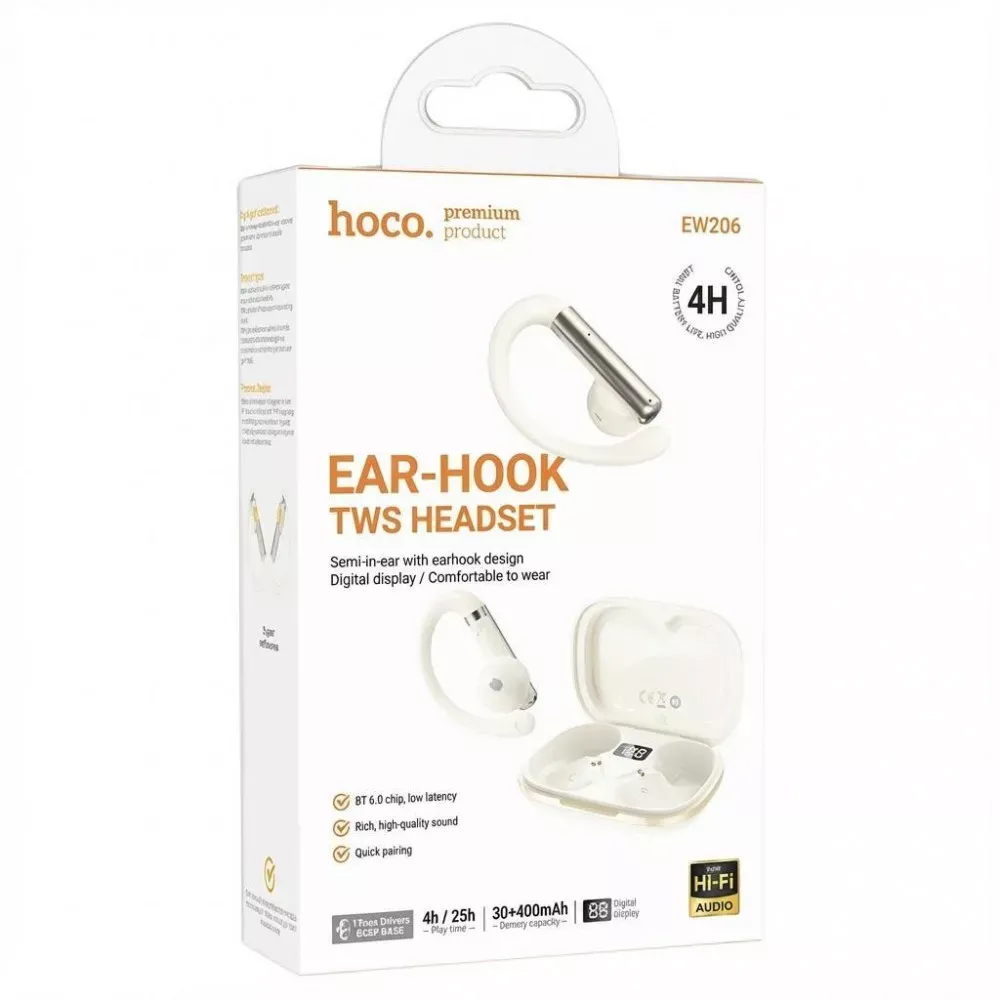 Bluetooth гарнітура TWS Hoco EW206 — White — фото 3