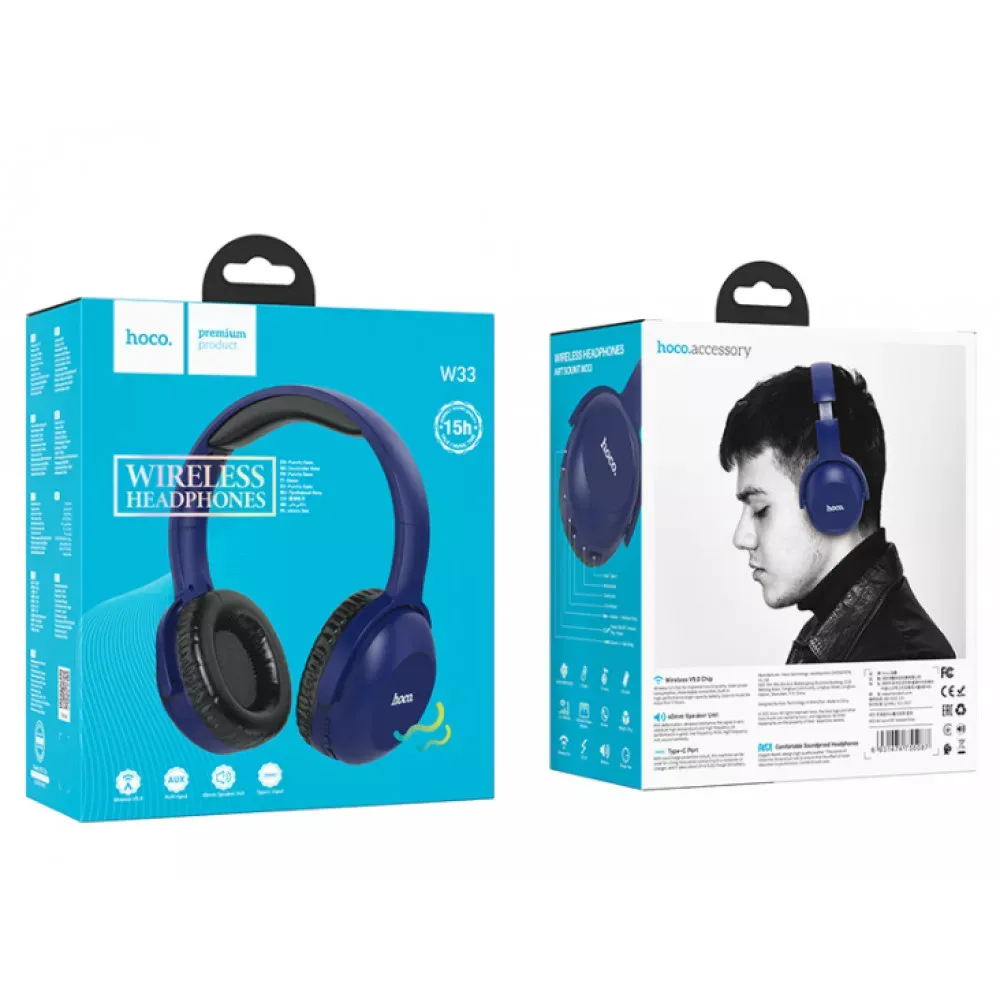 Навушники Bluetooth Hoco W33 Art sount — Blue — фото 4