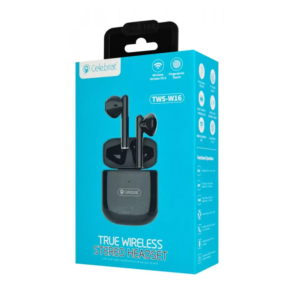 Bluetooth гарнітура TWS — Celebrat W16 — Black — фото 3