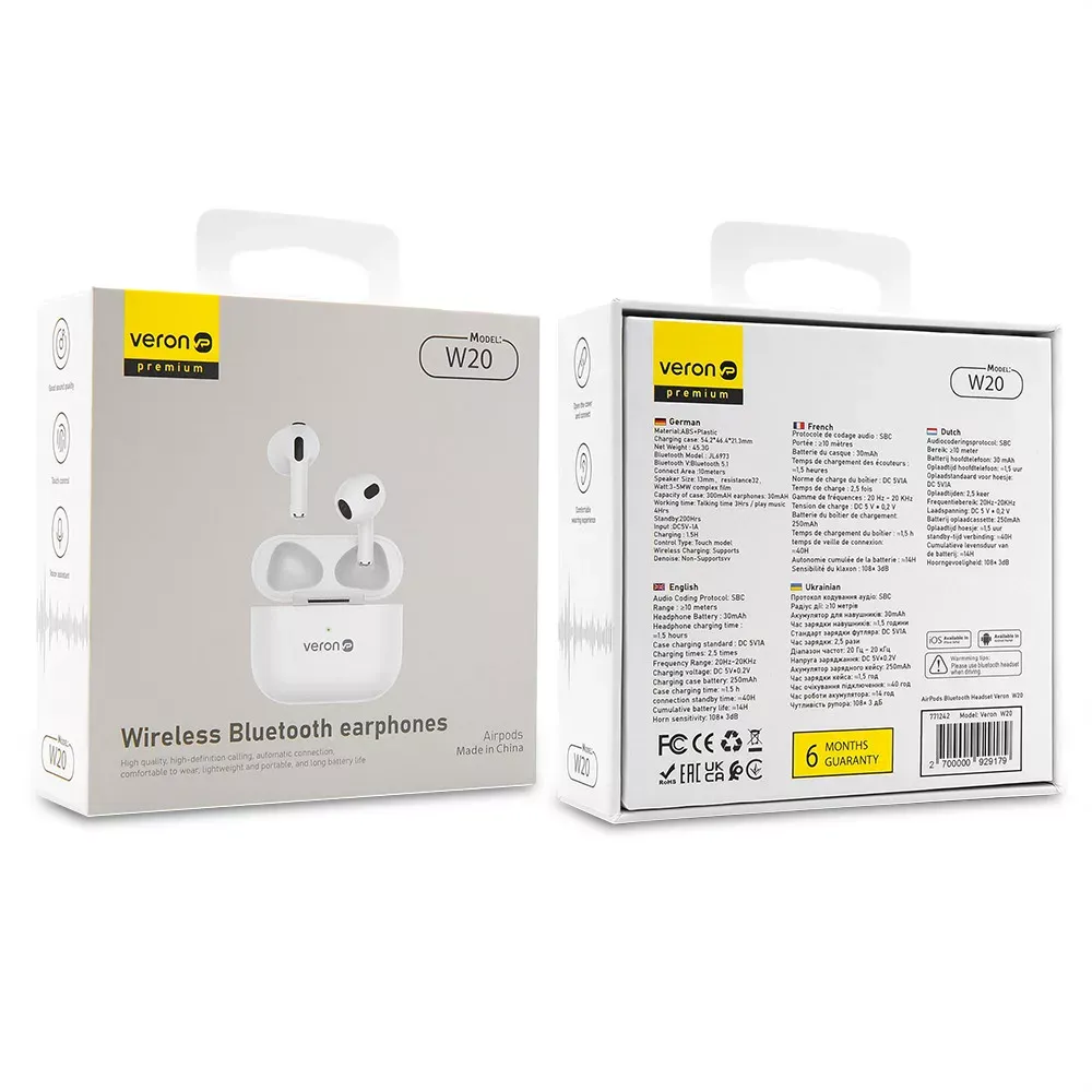 Bluetooth гарнітура TWS AirPods Veron W20 — White — фото 3
