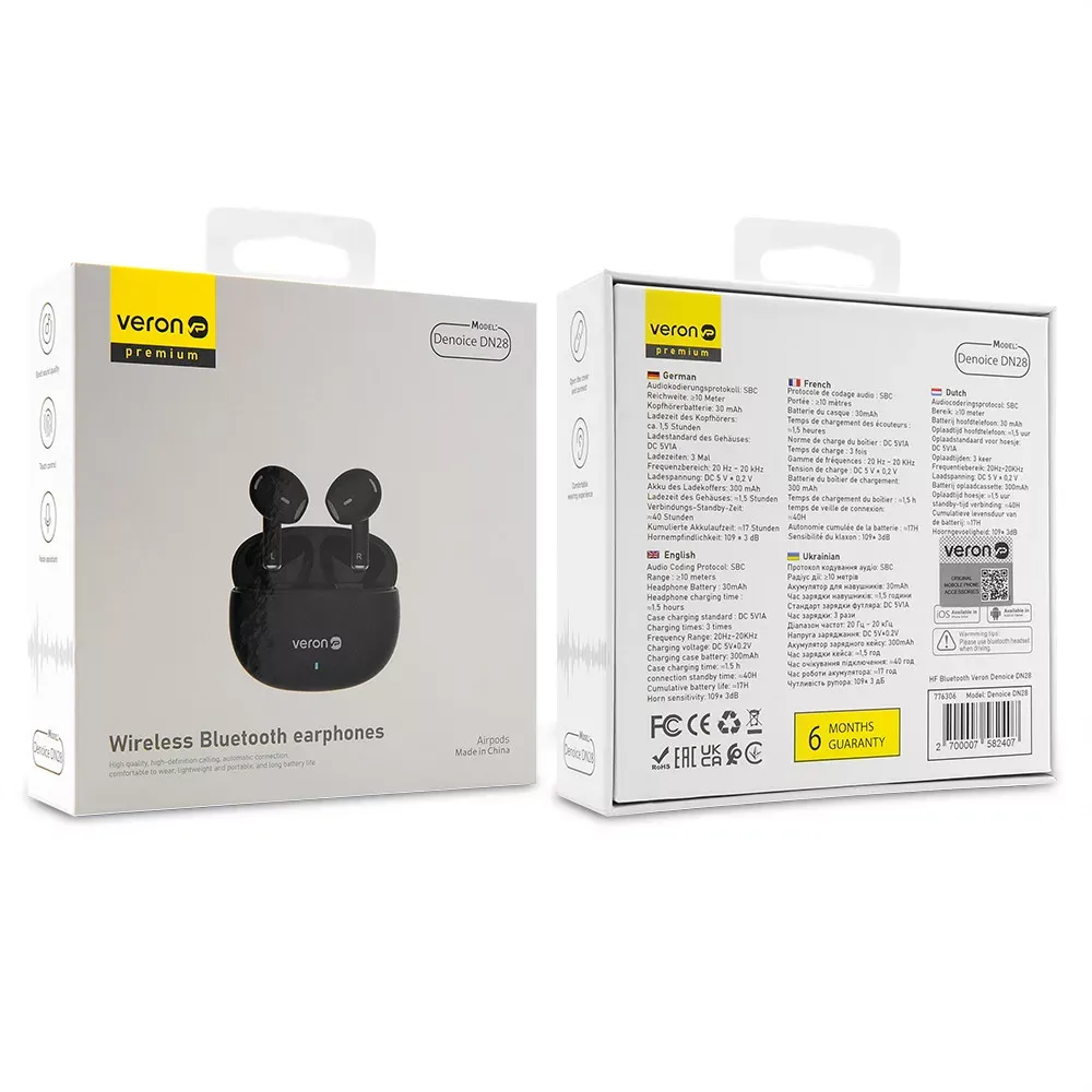 Bluetooth гарнітура TWS Veron - DN28 ANC Denoice — Black — фото 3