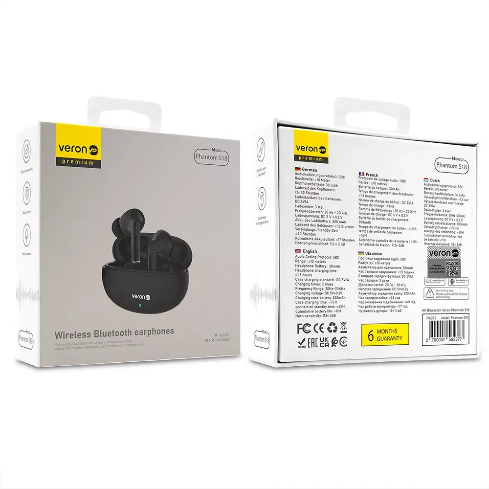 TWS Bluetooth Headset Veron S18 Phantom — Black — фото 3