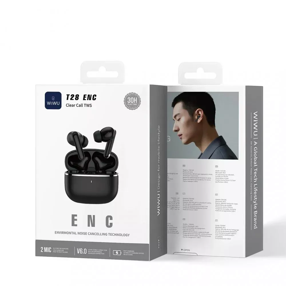 Bluetooth гарнітура TWS Wiwu T28 — Black — фото 3