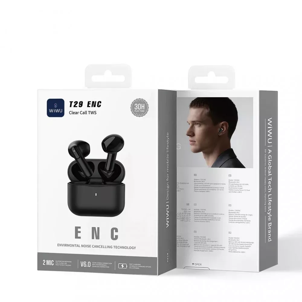 Bluetooth гарнітура TWS Wiwu T29 — Black — фото 3