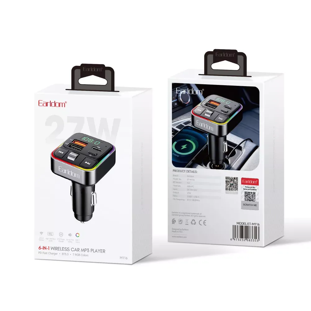 Fm Modulator MP3 | Car Charger | 3.0A | 2U | 1C — Earldom ET-M116 — фото 9