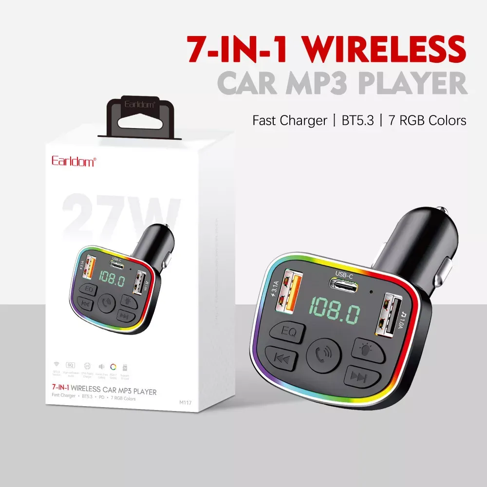 Fm Modulator MP3 | Car Charger | 3.0A | 2U | 1C — Earldom ET-M117 — фото 3