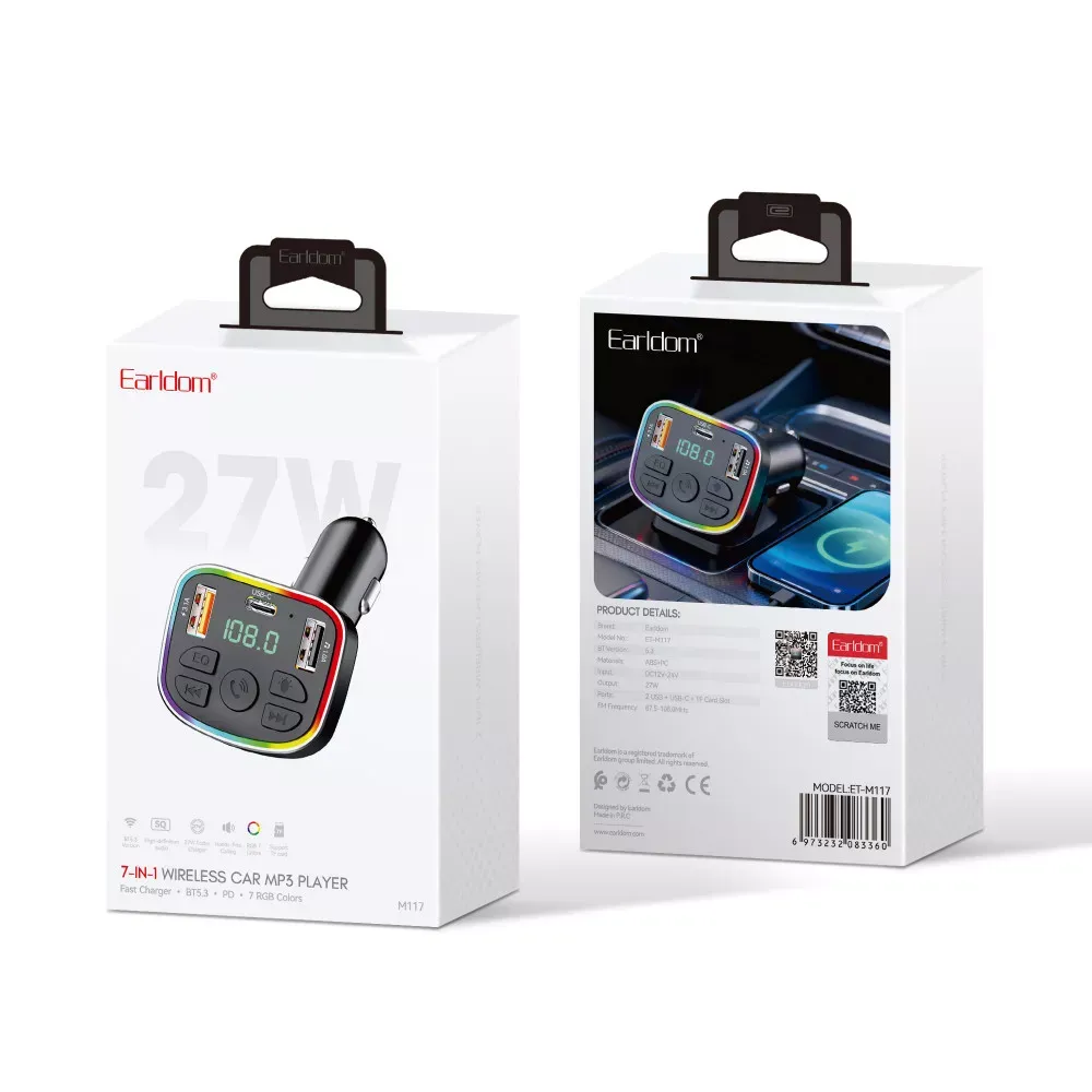 Fm Modulator MP3 | Car Charger | 3.0A | 2U | 1C — Earldom ET-M117 — фото 9