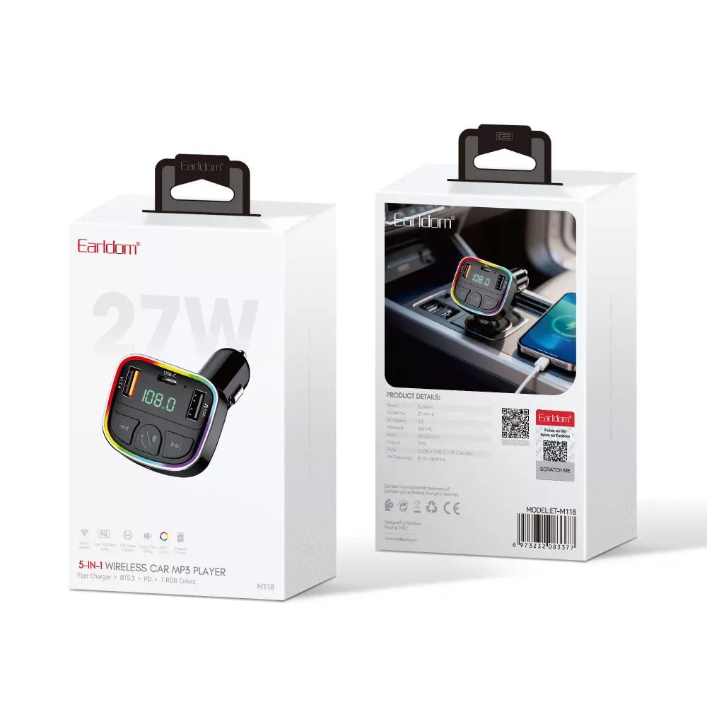 Fm Modulator MP3 | Car Charger | 3.0A | 2U | 1C — Earldom ET-M118 — фото 9
