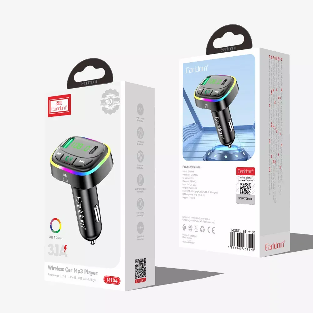Fm Modulator MP3 Car Charger 3.0A 1U 1C Earldom ET-M104 — фото 3