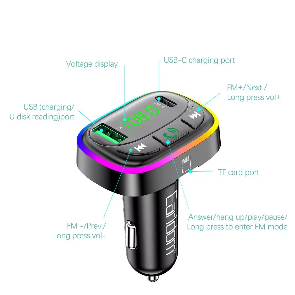 Fm Modulator MP3 Car Charger 3.0A 1U 1C Earldom ET-M104 — фото 4