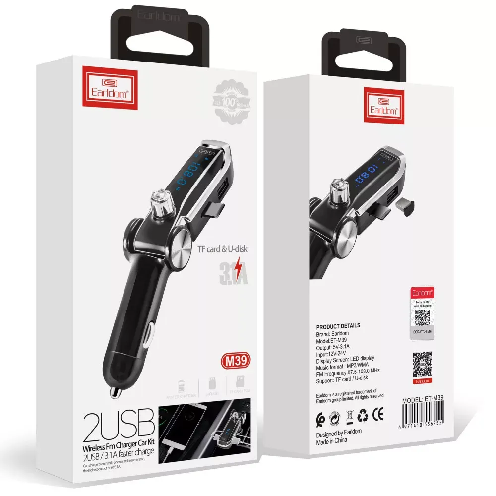 Fm Modulator MP3 Car Charger 3.1A 2U Earldom ET-M39 — фото 3