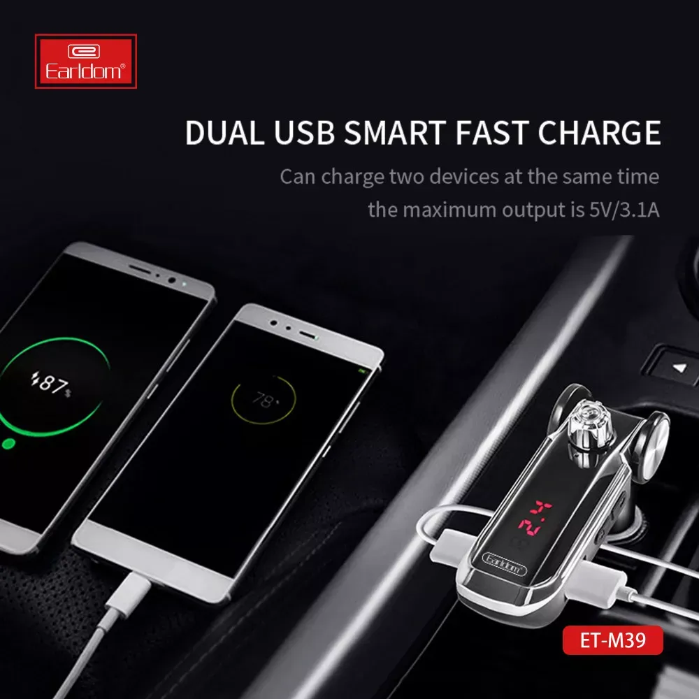 Fm Modulator MP3 Car Charger 3.1A 2U Earldom ET-M39 — фото 7