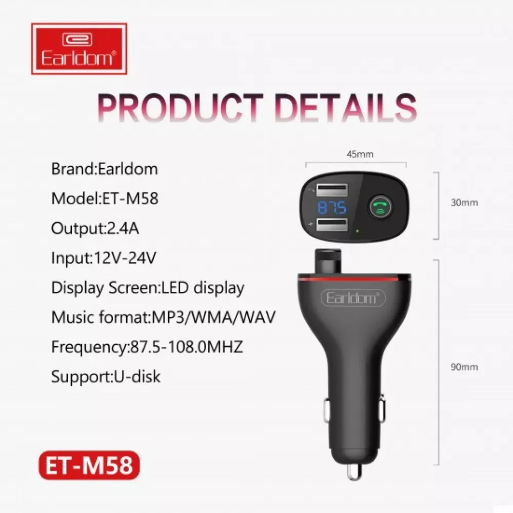 Fm Modulator MP3 | Car Charger | 2.0A | 2U — Earldom ET-M58 — фото 7