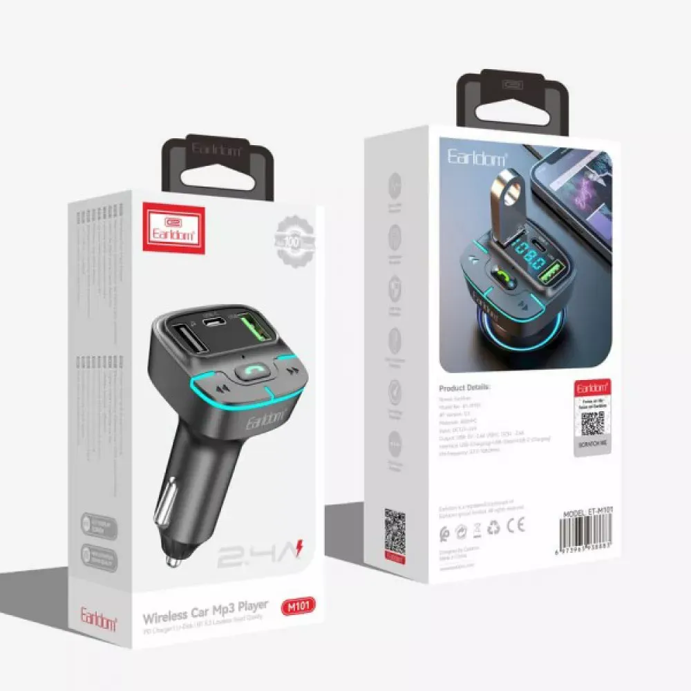 Fm Modulator MP3 | Car Charger | 3.1A | 2U | 1C — Earldom ET-M101 — фото 3