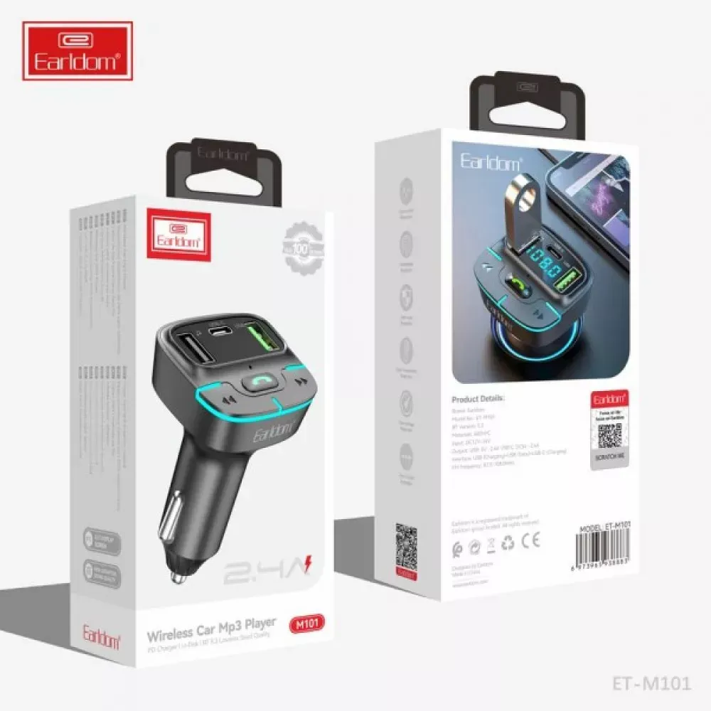 Fm Modulator MP3 | Car Charger | 3.1A | 2U | 1C — Earldom ET-M101 — фото 4