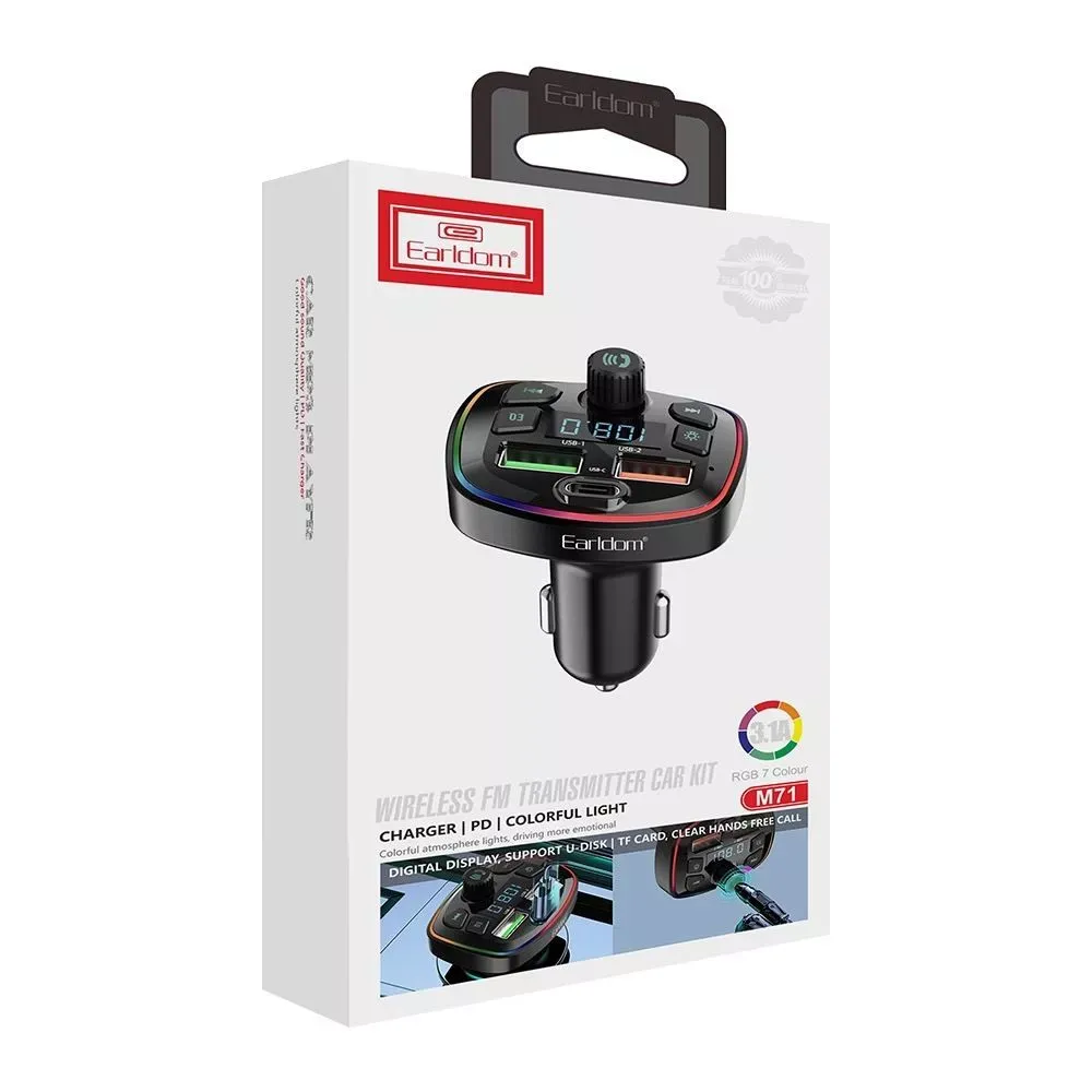 Fm Modulator MP3 | Car Charger | 3.1A | 2U | 1C — Earldom ET-M71 — фото 3