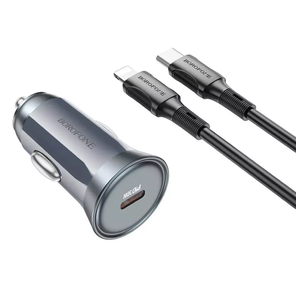 Car Charger | 43W | PD | QC3.0 C to Lightning Cable (1m) — Borofone BZ26A — Borofone